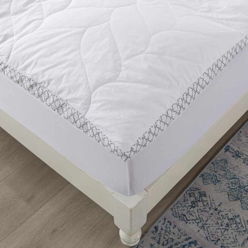 King Size White Quilted Cotton Featherbed Topper