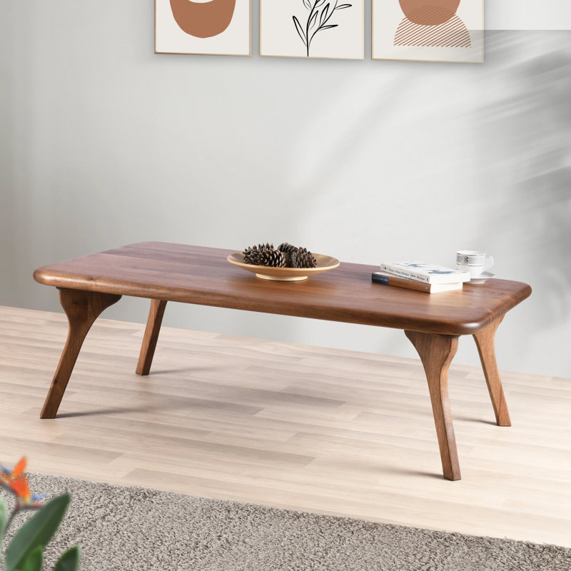 Sidney Solid Walnut Wood Rectangular Coffee Table, Mid-Century Modern, 16" H x 28" L x 20" W
