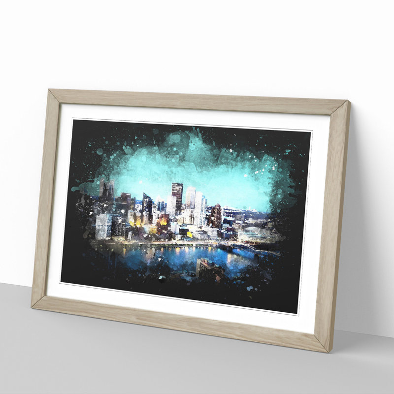 Skyline Of Pittsburgh - Single Picture Frame Print on Wood, 65cm H x 90cm W x 2cm D, Oak Framed
