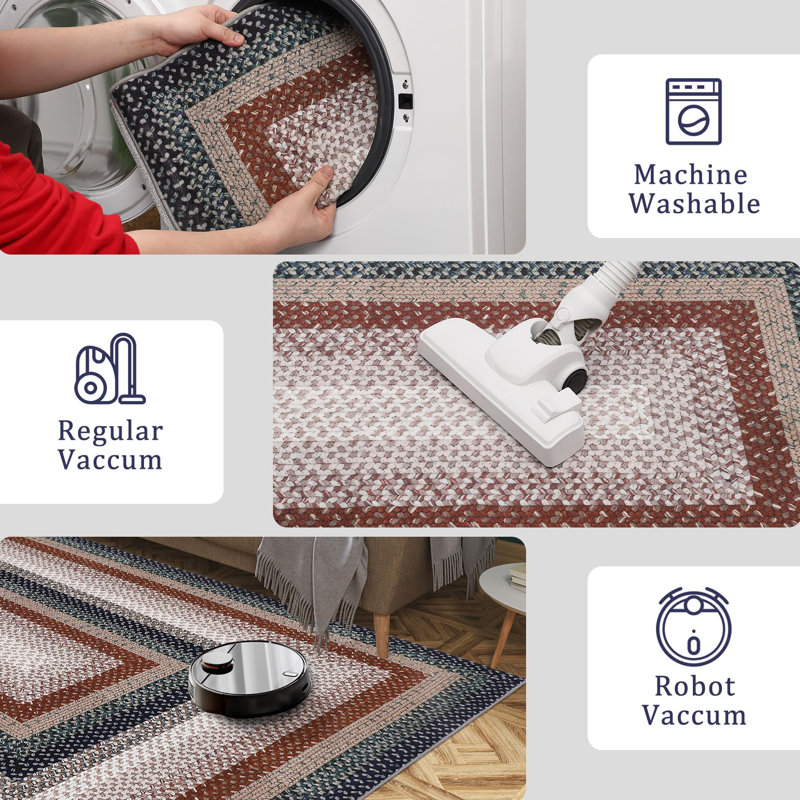 Washable Rug Scalloped Rug Non Slip, Low Pile Thin Foldable Mats, Indoor Neutral Carpet for Living Room Bedroom, Clear