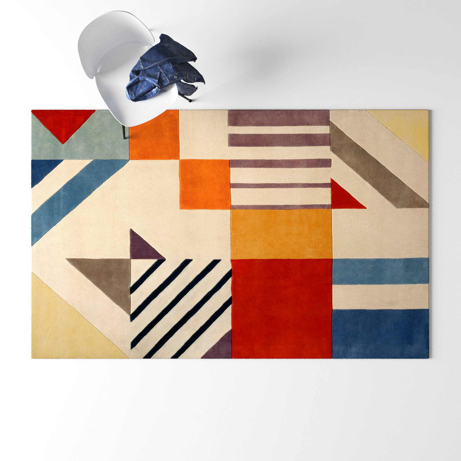 Tripoli Ivory Multi Hand-Tufted Geometric Rug, Rectangle 5' x 8'