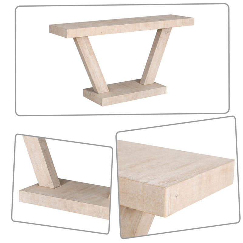 Console de table de ferme en bois avec base en forme de V audacieuse, console de salon, Naturel antique