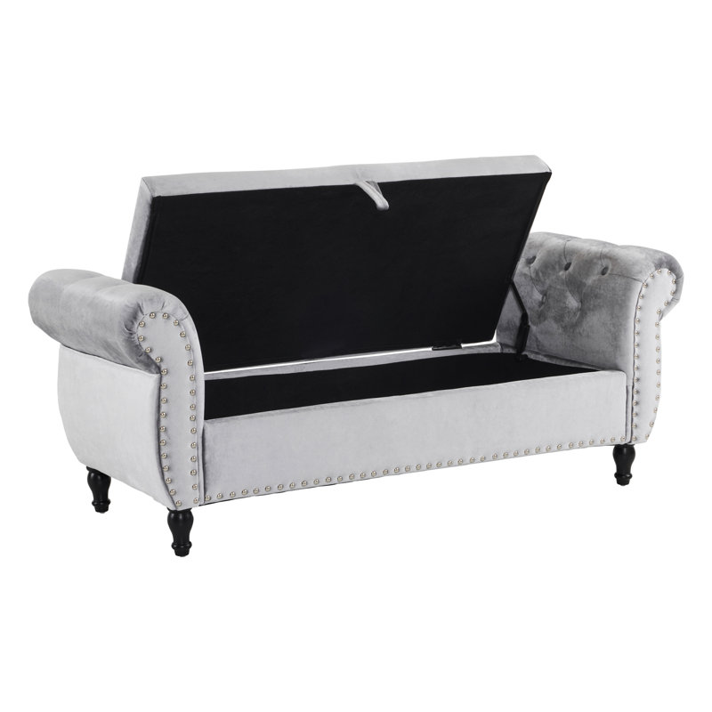 Velvet Multifunctional Storage Rectangular ottoman, Gray