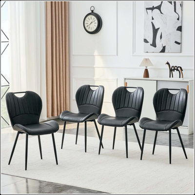 Chaise de salle à manger noire en polyuréthane avec poignée intégrée - ensemble de 4