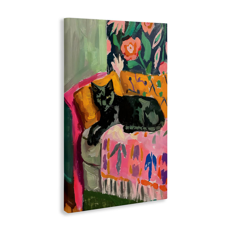 Relaxed Kitty on Couch Canvas, design by LSR Design Studio, 36" H x 24" W