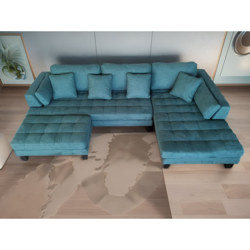 Canapé modulaire en microfibre avec repose-pieds Pritesh, Accoudoir à droite (vu de face)