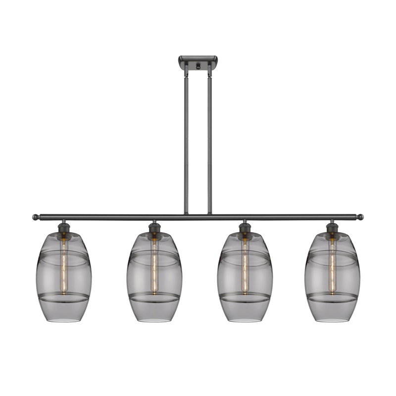 Luminaire suspendu rond / ovale pour îlot de cuisine à 4 lumières Dundrod, Transparent, Bronze huilé