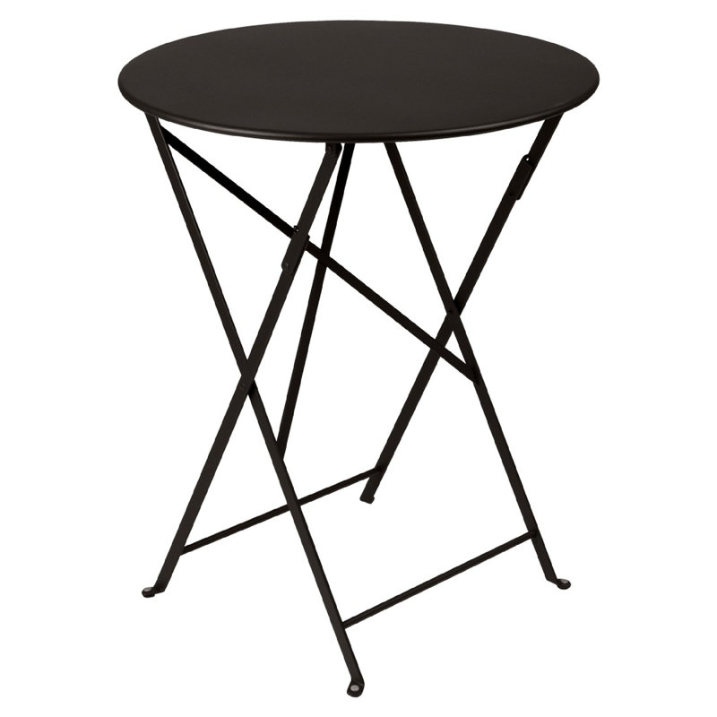 Bistro Round Metal Folding Outdoor Bistro Table With Umbrella Hole , in. W in. D, Liquorice, 29" H x 24" W x 24" L