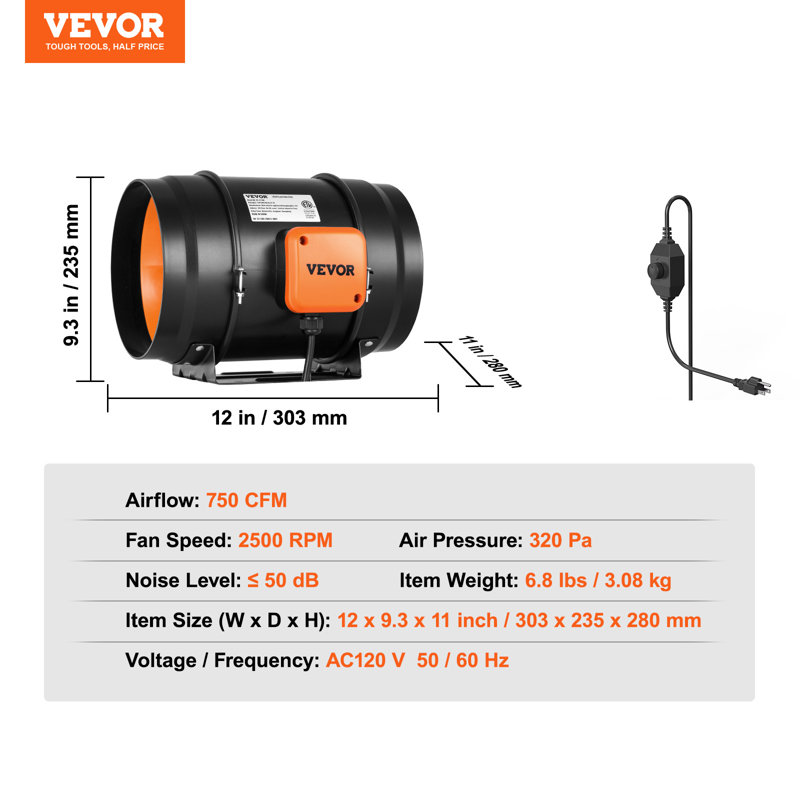 VEVOR 126 Watt Inline Duct Fan