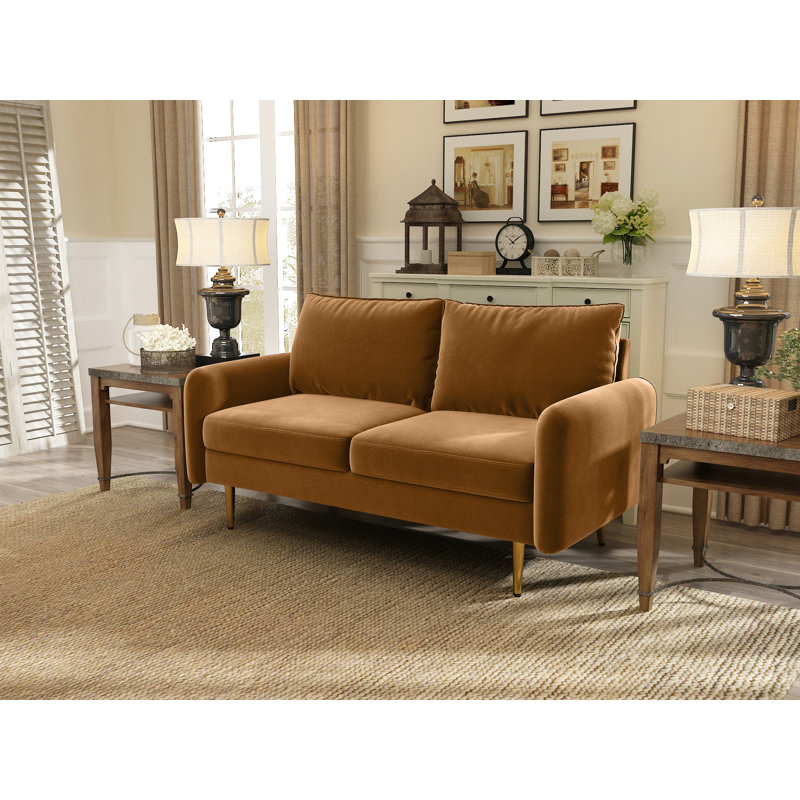 Casey 58" Velvet Round Arms Sofa Loveseat, Velvet, Ginger Velvet