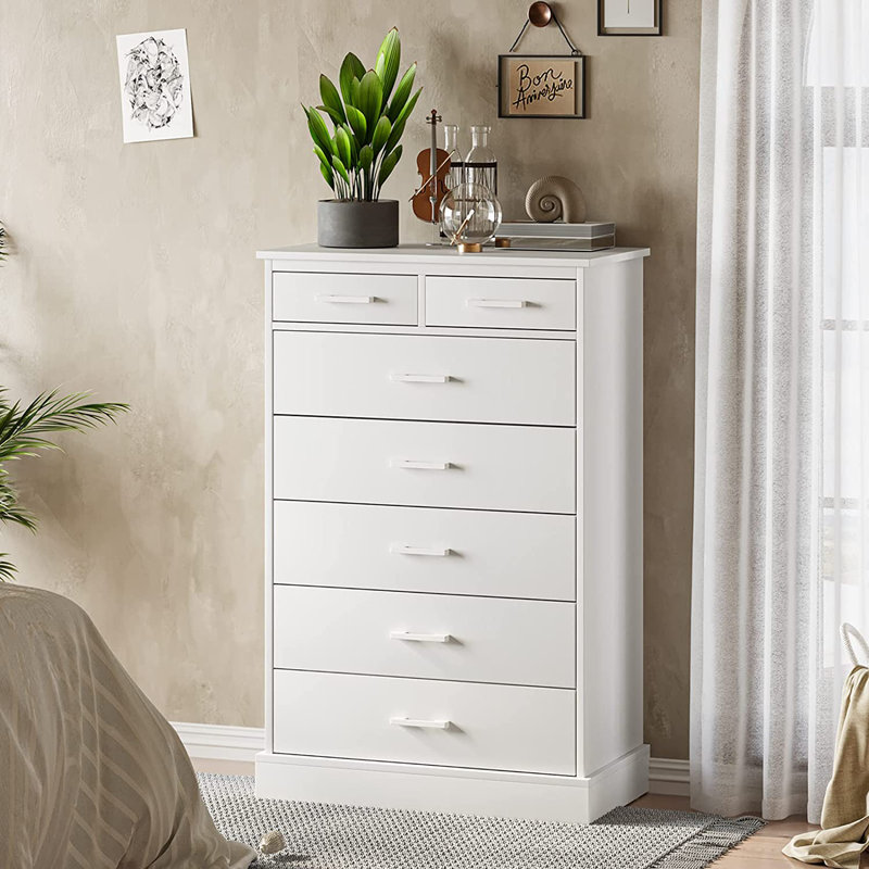 White Tall 7-Drawer Wood Storage Dresser