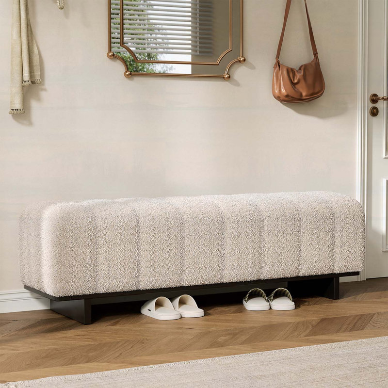 Banc de salle à manger d'intérieur avec pieds en bois, sièges confortables pour la salle à manger et le salon, Beige