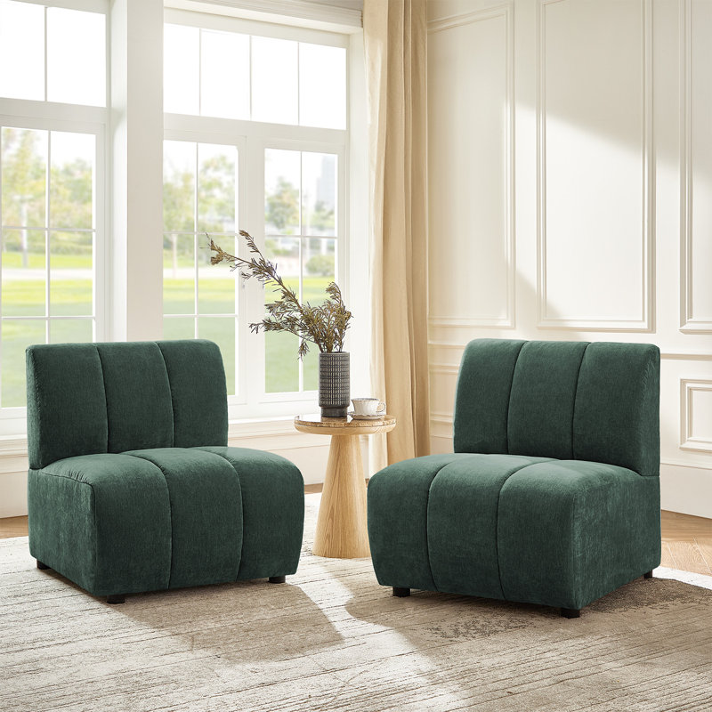 Shalon 56" Modern Modular Chenille 2-Piece Channel Tufted Loveseat , Green