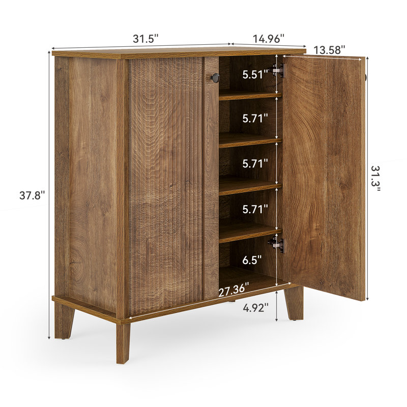 Range-chaussures à 5 niveaux avec portes et tablettes réglables, range-chaussures en bois pour 20 paires