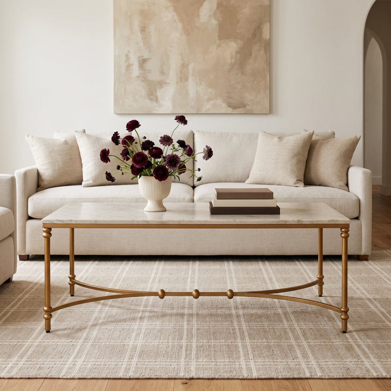 Libertine Genuine Marble and Metal Coffee Table, Gold