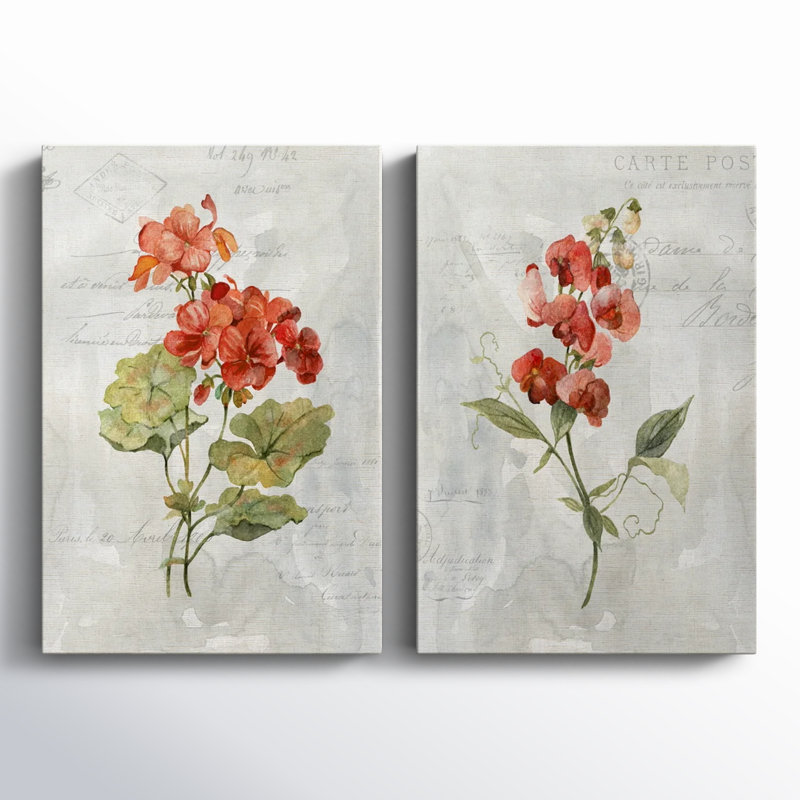 Lin géranium - ensemble de 2 peintures sur toiles, H 18 po x l 24 po x P 1 po, Toile tendue