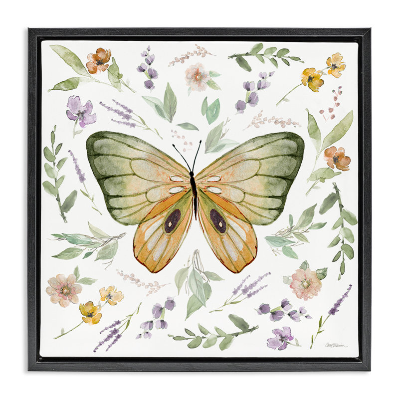 "Cottage Butterfly Botanicals", art mural sur toile flottante par Carol Robinson, Cadre flottant noir de jais
