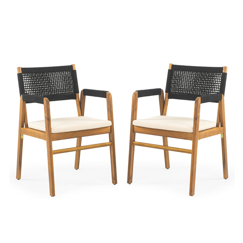 Brendalyn Rope Woven Acacia Dining Chair Set, Teak/Black