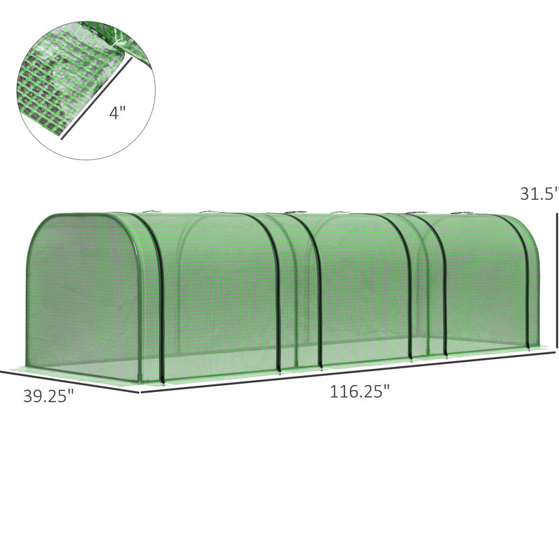 À l'année - Mini serre de jardinage 10 pi x 3 pi 2,5 pi avec couvercle, entrées enroulables et structure en acier thermolaqué. Compact pour une utilisation extérieure sur les balcons avec portes à fermeture à glissière