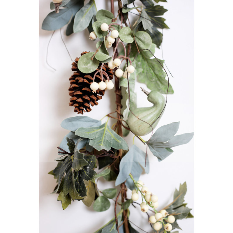 Cream Pumpkin & Gourd Fall Harvest Mantel Garland Table Runner, 8' L