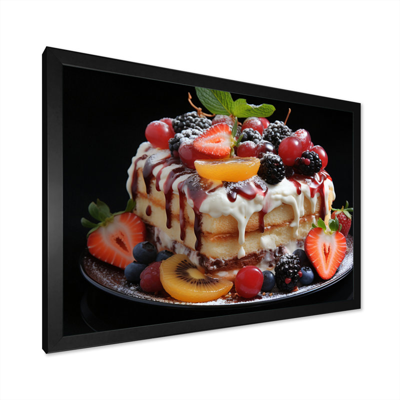 " Tropical Fruits Cake Mmmmmmm ", 12" H x 20" W x 1" D, Black