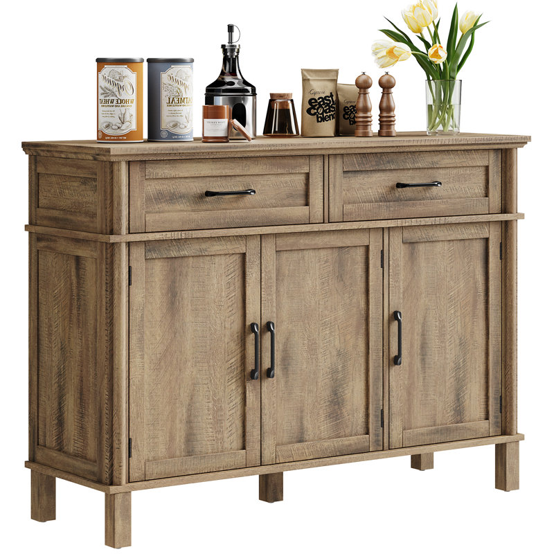 Buffet Cabinet Sideboard With Drawers, Shelves And Doors, 34.2" H x 47.2" W x 14.9" D, Gray
