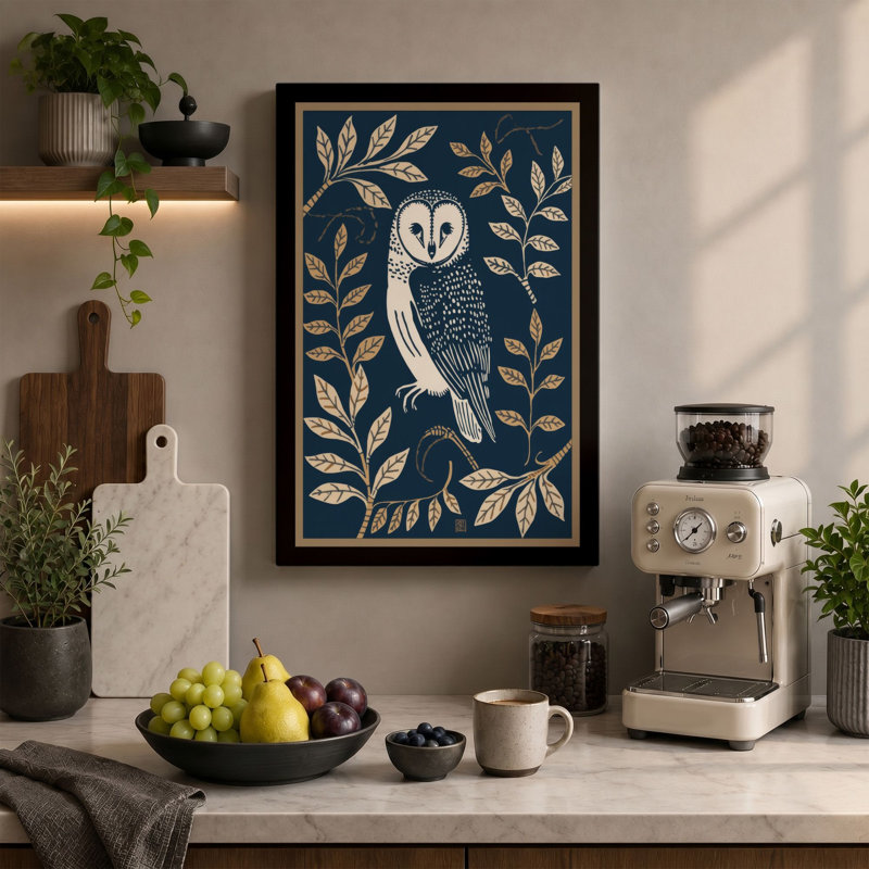 Heart-Faced Owl Japandi - Wrapped Canvas, 18x12 - 45.7 x 30.5 cm, White Border