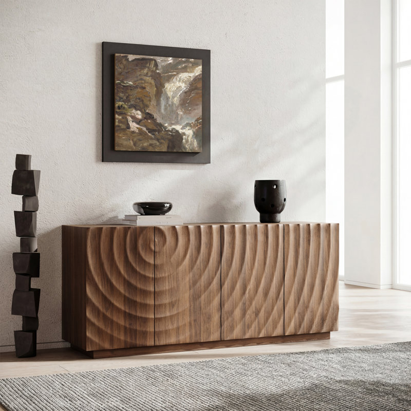Stylish And Functional 4-door Cabinet, Walnut