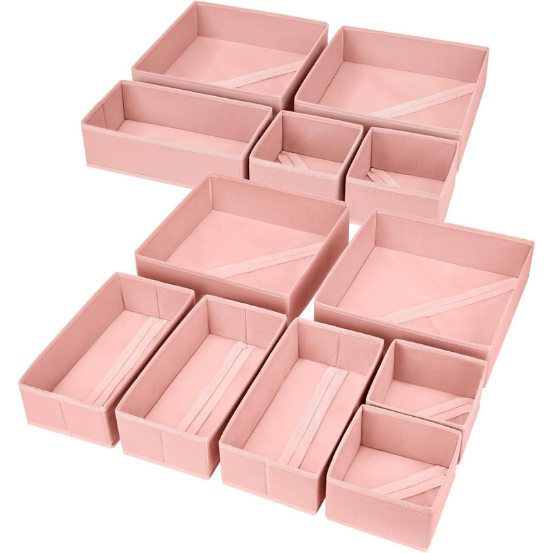 Foldable Drawer Organizers - 12 Piece Set For Clothes, Underwear, Socks, Nursery Items, Pink