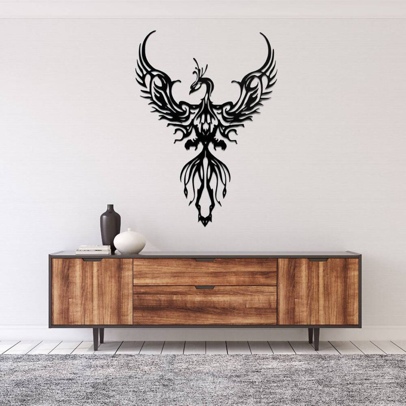Décoration murale en métal Rising Phoenix, Noir, H 23 po x l 16 po x P 0,12 po