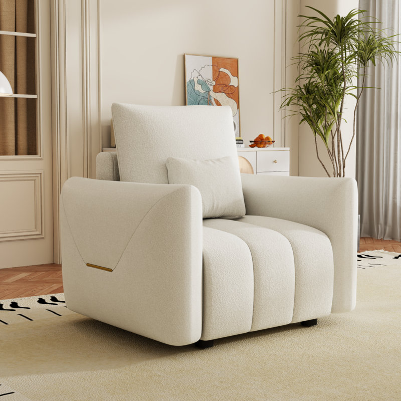 Modern Teddy Fabric Sofa Upholstered With Pillow - Perfect For Living Room, Office, And Bedroom -, White Teddy