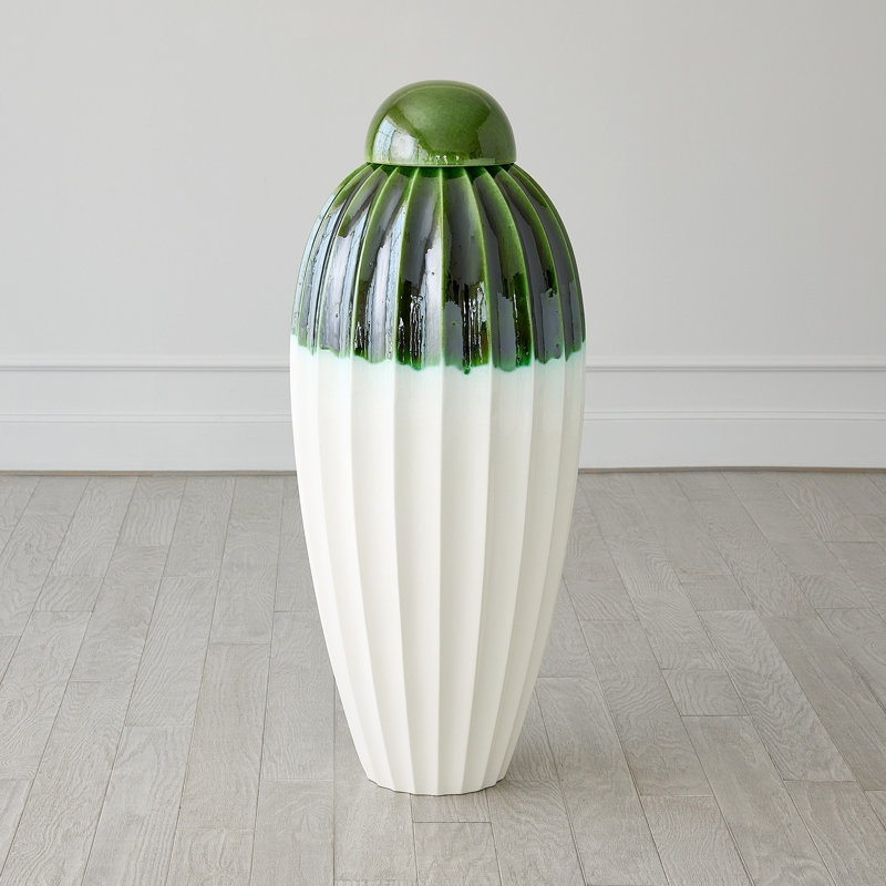Fluted Handmade Ceramic Jar, 46" H x 20" W x 20" D, Deep Blue