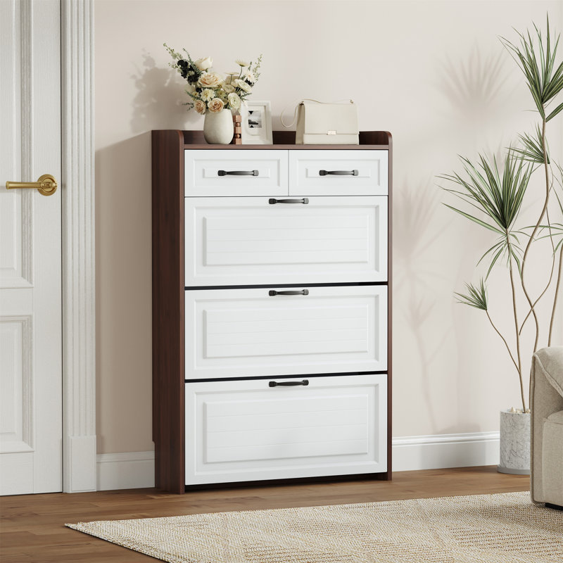 Armoire à chaussures 1250 couleur noyer, Noyer/blanc