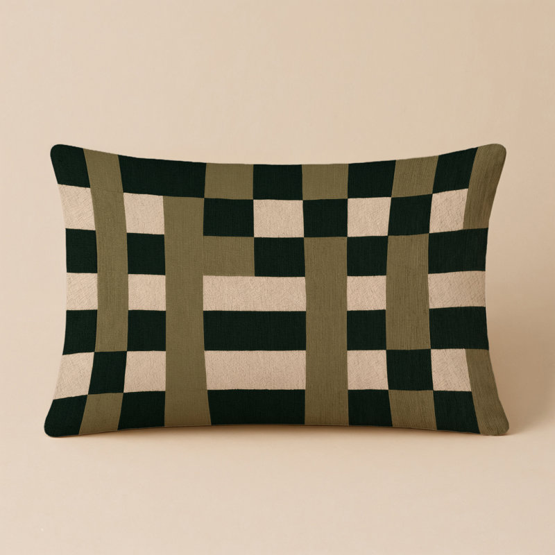 Coussin décoratif intérieur et extérieur ArtDeco, Rectangulaire H 14 po x l 20 po, Vert à carreaux 246