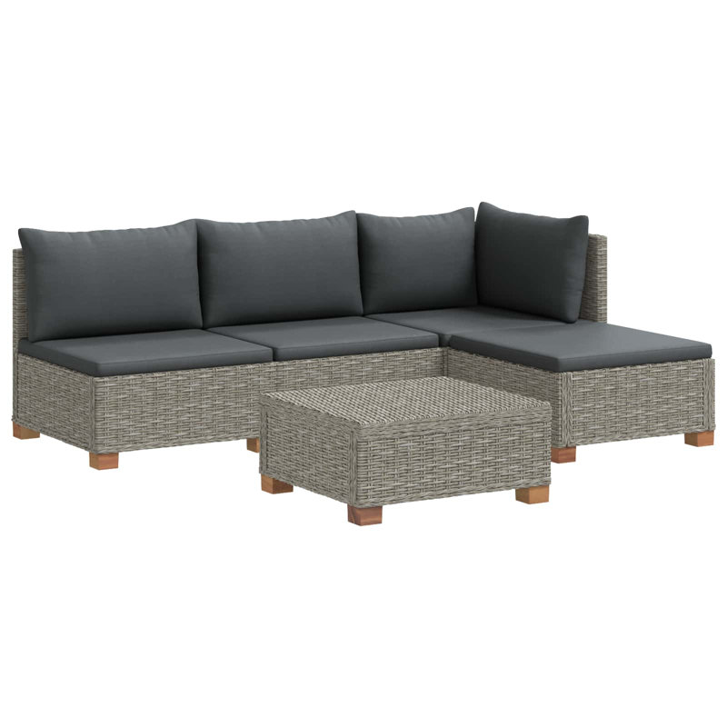  Rattan Lounge Set with Cushions GENDT 5 Piece Natural Rattan Patio Foam, Grey Cushion/Kubu Grey Frame