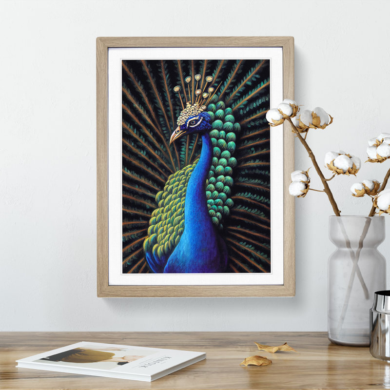 Pretty Peacock - Single Picture Frame Print, 64cm H x 46cm W x 2cm D, Oak Framed