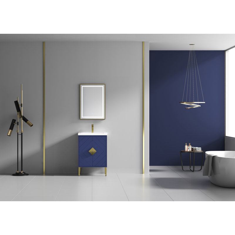 Navy Blue and Gold 24" Modern Bathroom Vanity with Acrylic Top