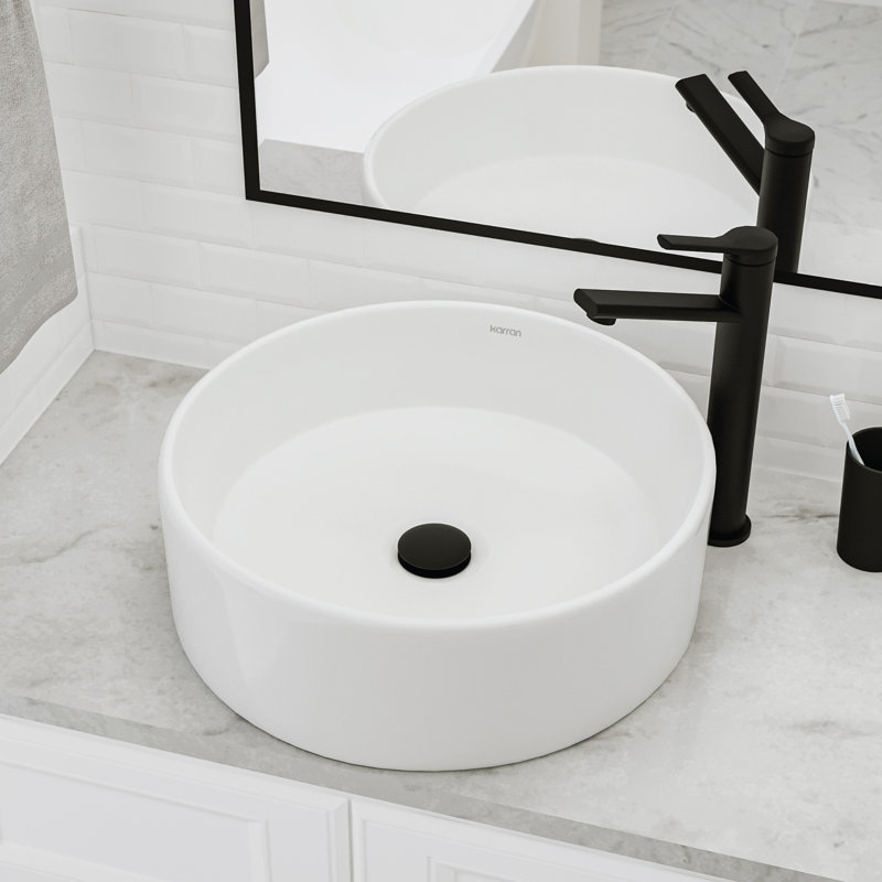Karran Valera 18 In. Vitreous China Round Vessel Bathroom Sink