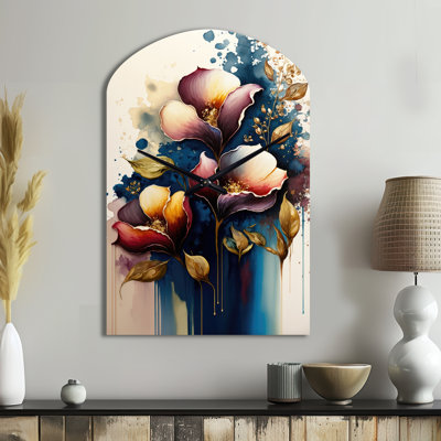 Blue And Burgundy Cally Lily Bouquet III - Asymmetrical Traditional Metal Wall Clock, Red Wall Clock Print