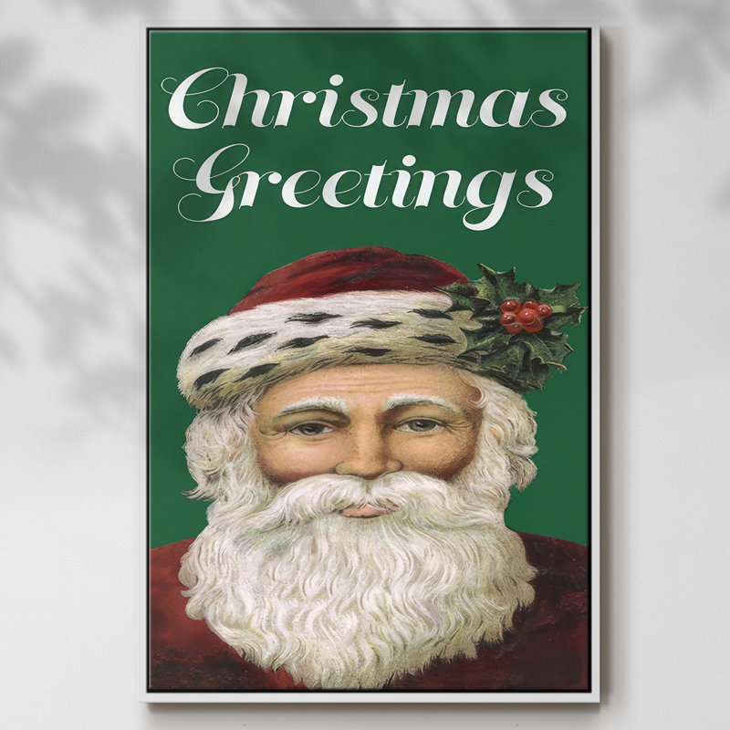 " Retro Santa Claus I ", 25" H x 17" W x 1.5" D, White Framed