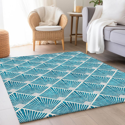 Premium Machine Washable Prisco Teal Rug