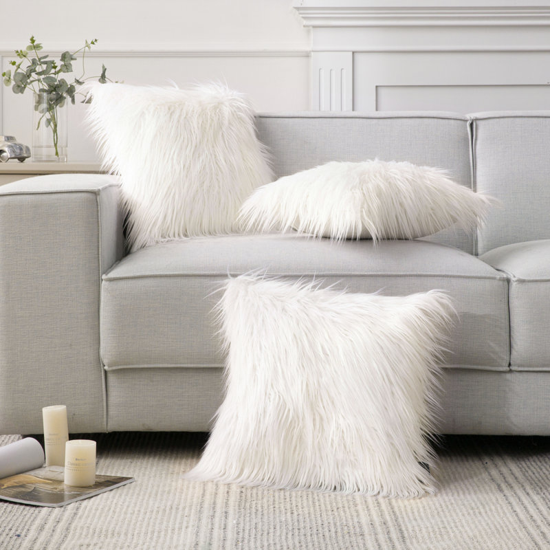 Faux Fur Square Throw Pillow Cover & Insert, Off White, Square 20", Pillow Cover & Insert
