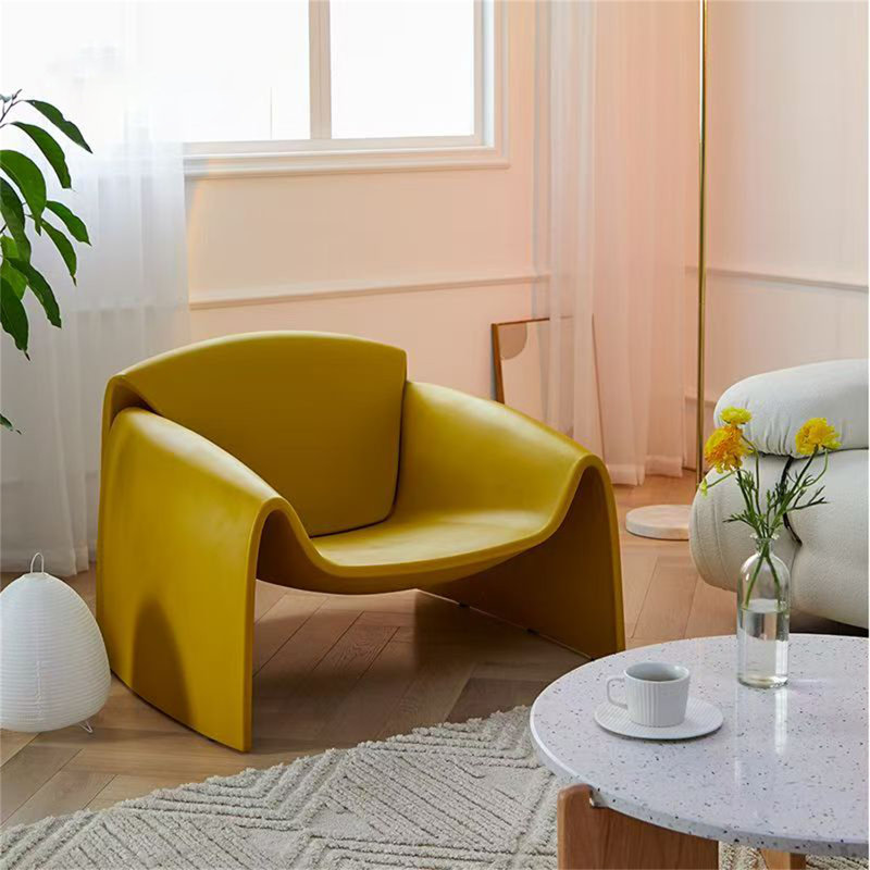 Modern M-Shaped Yellow Leather Armchair - Italian Style Designer Single Seater for Living Room or Balcony, Yellow