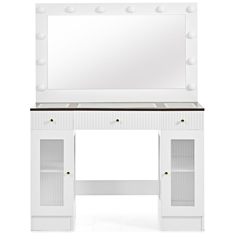 Coiffeuse avec grand miroir et ampoules Hollywood