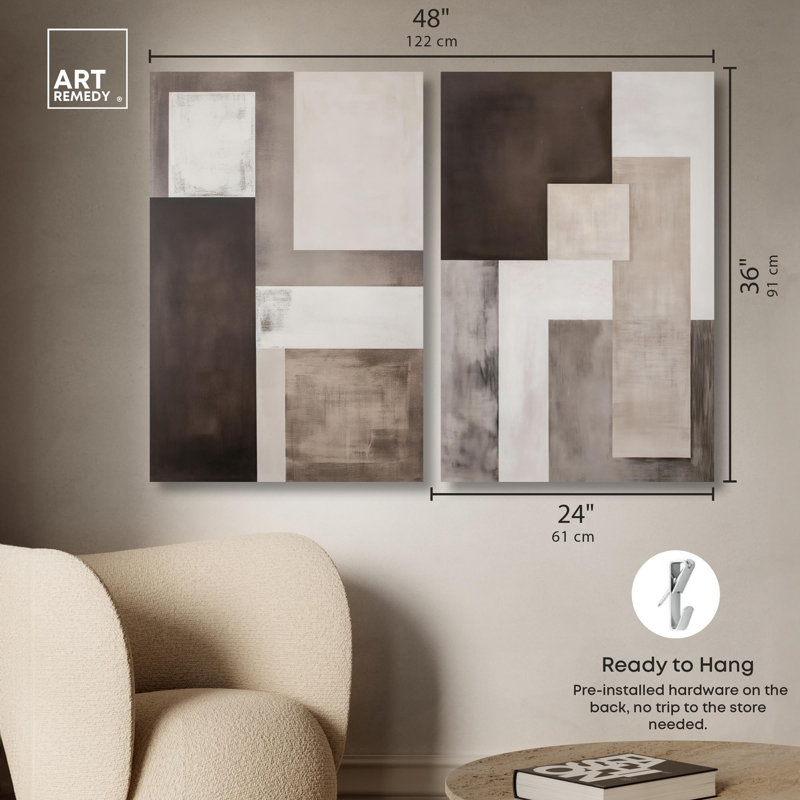 Ensemble « Quiet Geometry » : impression sur toile, ensemble d'art abstrait bohème par Art Remedy, cadre noir, 10 x 15