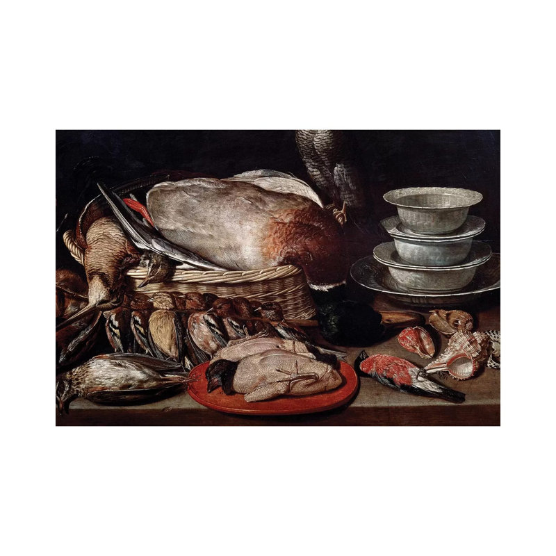 Still Life Showing Birds, Shells And Pottery by Clara Peeters - Wrapped Canvas Print