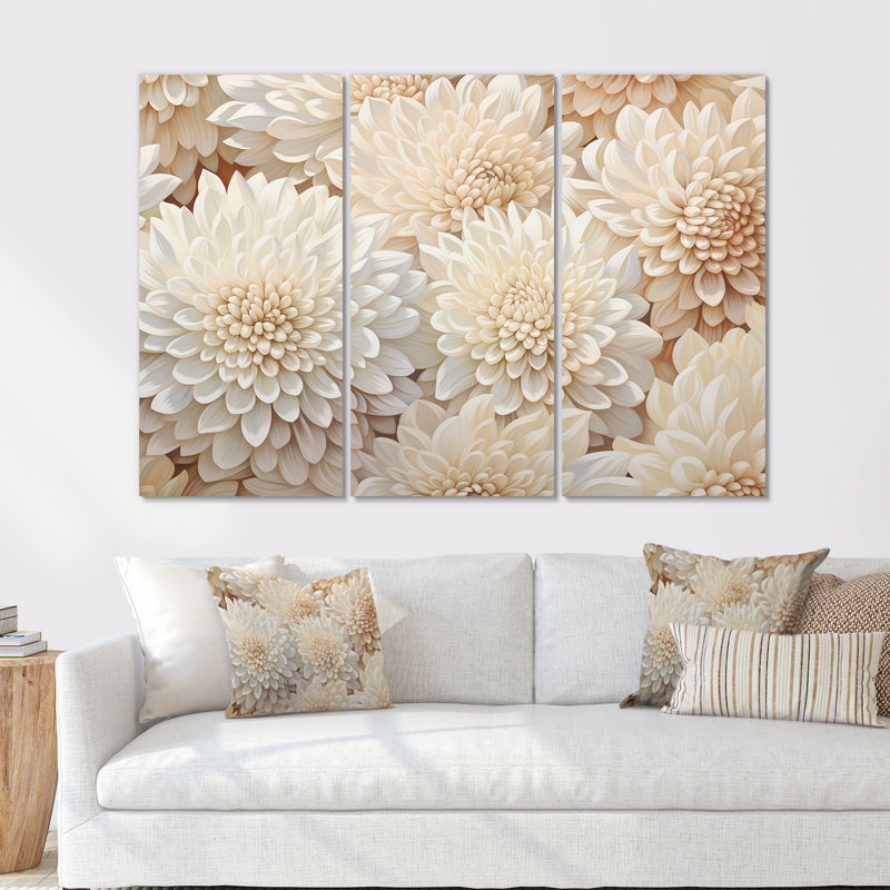 Ensemble de salon mural Pure White Chrysanthemums Mosaic I - Chrysanthemums, H 28 po x l 36 po x P 1 po, Toile tendue