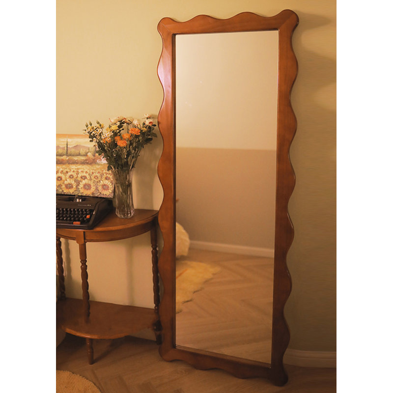 Medieval-Style Pine Frame Silver Mirror Floor-Standing Full-Length Mirror