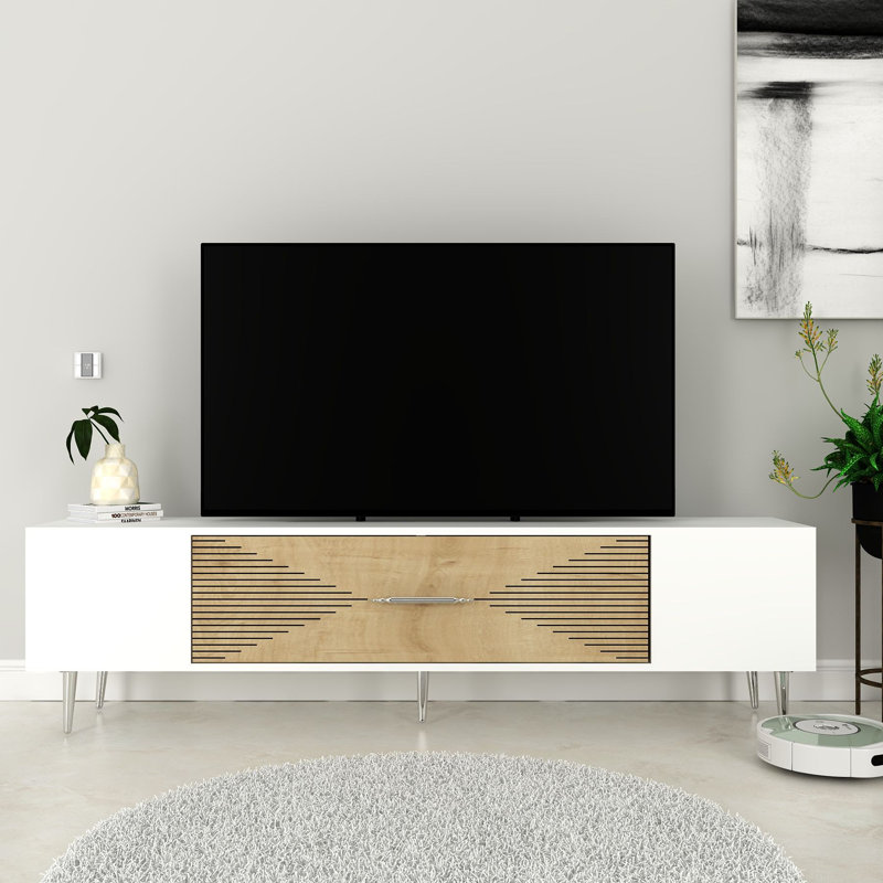 Olivia Unfinished TV Stand, White/Natural/Silver, 150cm