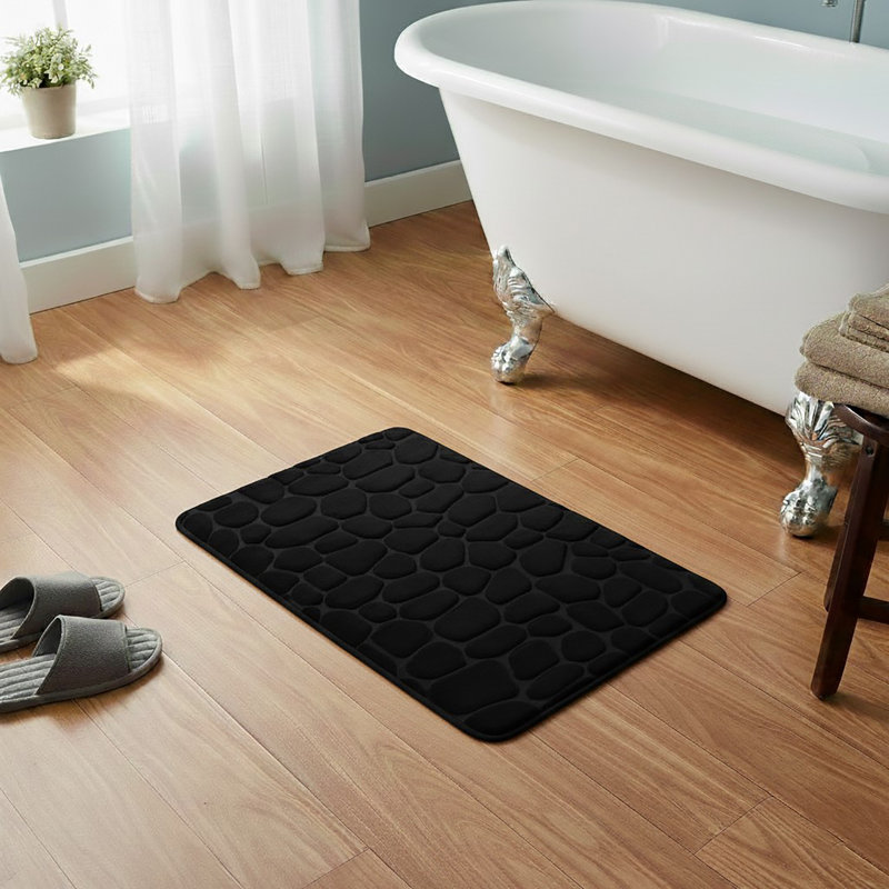 Cobble Stone Mat Non-Slip Bath Mat, Black